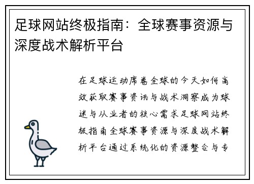 足球网站终极指南：全球赛事资源与深度战术解析平台